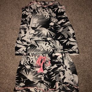 black/pink/white floral pajama set